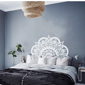 Modern white mandala half-circle wall decal decor for bedroom headboard art