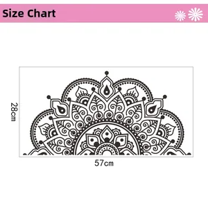Detailed size chart showing dimensions of the mandala wall sticker 57cm x 28cm