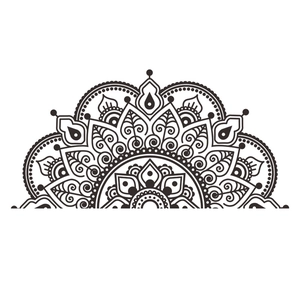 Detailed macro view of a symmetrical black and white mandala wall sticker pattern
