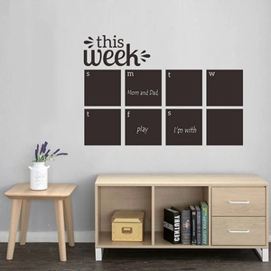 Minimalist black wall sticker weekly planner with this week title and 8 square writing zones