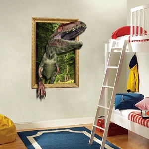 3D-Dinosaurier-Wandtattoo bricht durch Rahmen für die Dekoration von Kinderzimmern