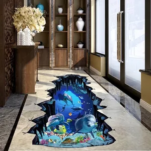 3D Ozean Bodenaufkleber mit Delfinen und Korallenriff im Riss-Design für Heimdekoration