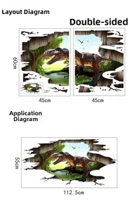 Fiche technique du sticker mural dinosaure 3D FX82016 montrant les dimensions finales