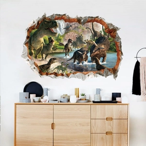 Vinilo de pared 3D con dinosaurios para decoración de cuarto de niños