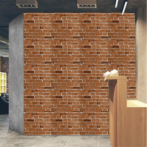 Self-adhesive 3D brick pattern wallpaper for living room decor in retro brown-red color