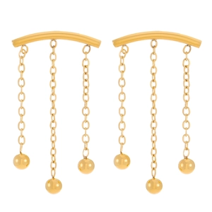 Chic gold stainless steel tassel chain earrings with sleek polished metal beads
