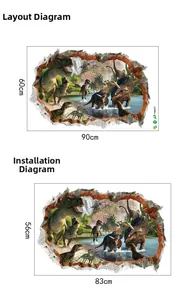 Comparación del tamaño del diseño y de la aplicación del vinilo decorativo dinosaurio 3D