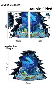 Detail von 3D-Ozean-Wandaufklebern mit Layout und fertigen Abmessungen im Überblick