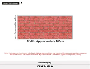 Detail showing 100cm x 45cm dimensions of red brick pattern self-adhesive wallpaper