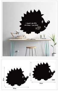 Detailed view of hedgehog chalkboard wall stickers with size dimensions for kids rooms