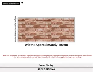 Detailed view showing dimensions of 100cm x 45cm retro red brick texture self-adhesive wallpaper