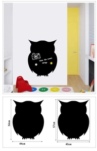 Cartoon owl chalkboard wall sticker for kids rooms showing dimensions and home display