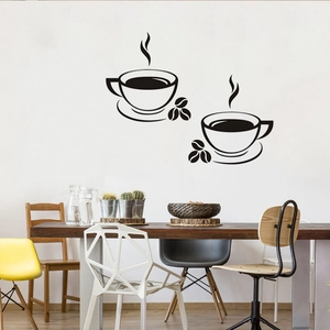 Pegatina de Pared de PVC Creativa de Taza de Café Silueta Negra Patrón de Granos de Café para Cocina Comedor Sala de Estar