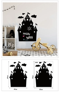 Black castle-shaped chalkboard wall sticker with dimensions 49x69cm for kids room decoration