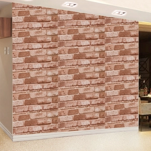 Vintage reddish brown 3D brick wallpaper with self-adhesive texture for wall decoration