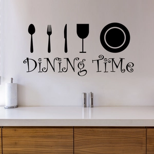 Adesivo murale nero da cucina con icone di posate e scritta decorativa Dining Time