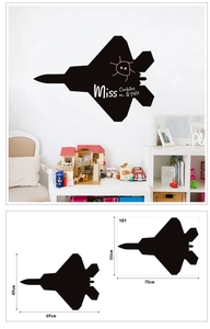 Detailed size specifications for F-22 jet fighter chalkboard wall sticker 50x70cm