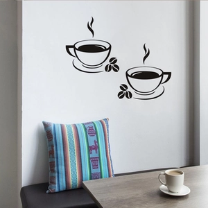 Vinilos decorativos de tazas de café y granos para decoración de cocina o cafetería