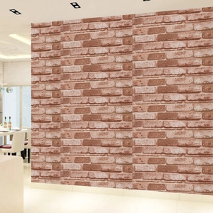 Vintage reddish brown 3D brick wallpaper for home decor in a modern dining room setting