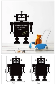 Robot chalkboard wall sticker with measurements and children room decoration scene