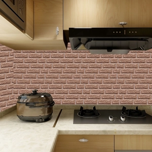 Self-adhesive 3D brown brick wall tile stickers for kitchen backsplash and home decor