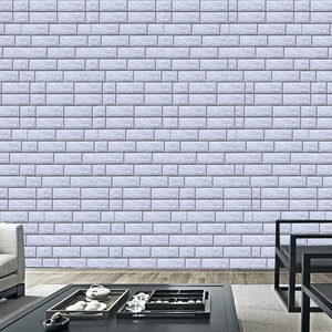 Modern 3D brick texture self-adhesive wall sticker in light purple for living room decor