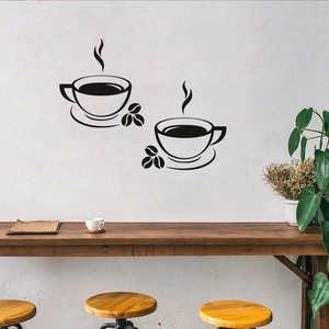 Vinilo decorativo creativo de tazas de café negro para cocina o bar, adhesivo de pared