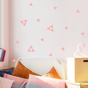 Pink geometric triangle wall stickers for kids bedroom with modern minimalist decor pattern