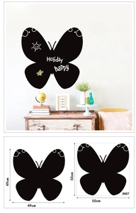 Detailed size chart for butterfly-shaped chalkboard wall sticker with 50cm dimensions