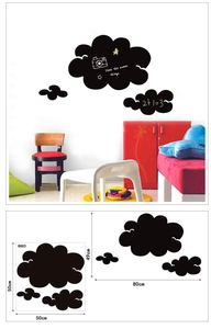 Cloud-shaped blackboard wall stickers for kids with dimensions and layout details