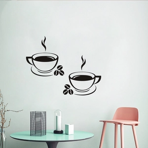 Pegatinas de pared de taza de café negro minimalista para decoración de cocina y café