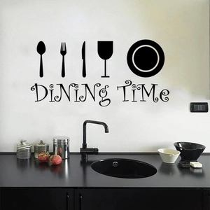 Adesivo murale nero moderno Dining Time in vinile con sagome di posate per la sala da pranzo