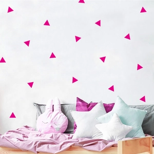 Pink triangle wall stickers for kids bedroom decor with minimalist geometric patterns