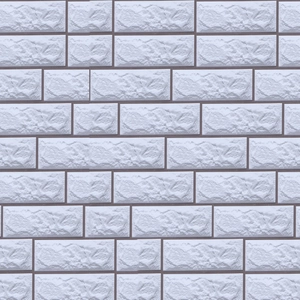 Detail view of 3D embossed white faux brick wall stickers with self-adhesive texture