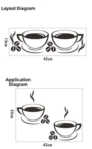 Pegatinas de pared de tazas de café negras con dimensiones de diseño y montaje