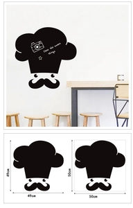 Detail view of chef silhouette blackboard wall sticker with dimensions for kitchen decor