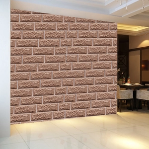 Detail view of 3D textured brick wall sticker in coffee brown for interior home decoration