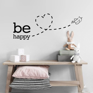Modern Be Happy wall sticker with minimalist bird and heart design for home decor