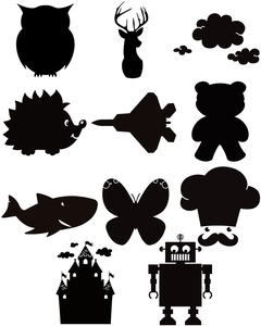 Chalkboard wall stickers featuring animals, clouds, and robots for kids' room decoration