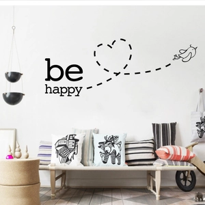 Be Happy flying bird and heart pattern wall decal for modern home wall decoration
