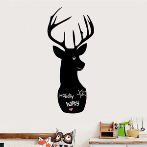 Black deer silhouette chalkboard wall sticker with Holiday Happy design for kids room decor