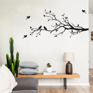 Minimalist black bird branch wall decal for modern living room home decor decoration