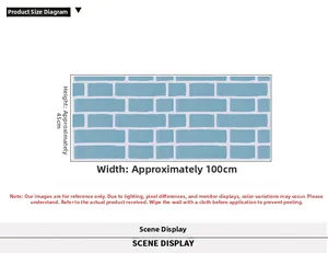 Detailed dimension guide for 45x100cm blue 3D brick pattern self-adhesive wallpaper