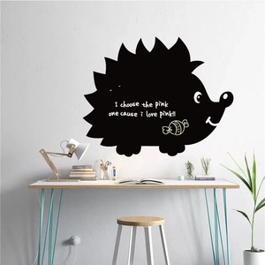 Hedgehog silhouette chalkboard wall decal with decorative white English lettering
