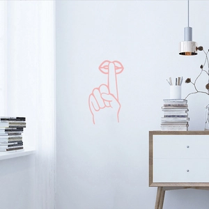 Pink minimalist finger to lips wall sticker for modern home and bedroom decor