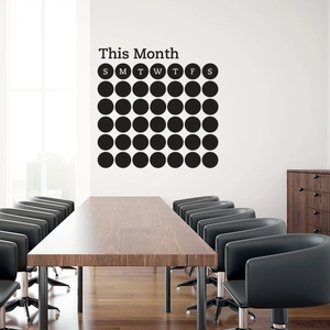 Adesivo murale calendario mensile nero minimalista con 42 punti per l'arredo ufficio moderno