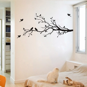 Minimalist black bird on tree branch wall stickers for home living room decor