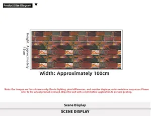 Detailed dimension chart of red brick texture self-adhesive wallpaper measuring 45cm by 100cm