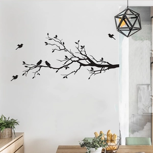 Minimalist black bird tree branch wall sticker for modern living room decor