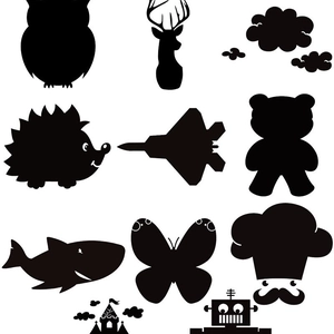Chalkboard stickers with black animal silhouettes like owl and bear for kids wall decor